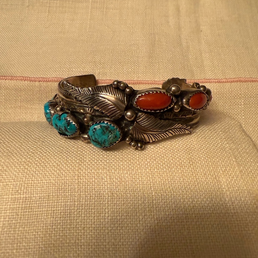 Silver and Turquoise Navajo cuff bracelet